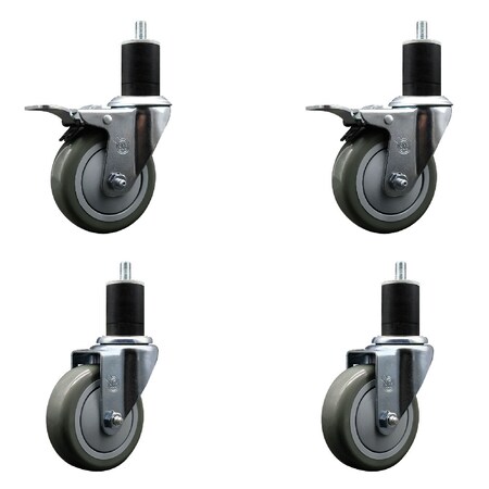 Service Caster 4'' Gray Poly Swivel 1-3/4'' Expanding Stem Caster Set 2 Total Lock Brakes, 4PK SCC-EXTTL20S414-PPUB-2-S-2-134